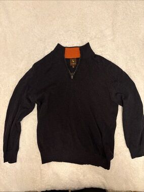 Tailorbyrd Black Quarter-Zip Sweater with Orange Inner Collar
